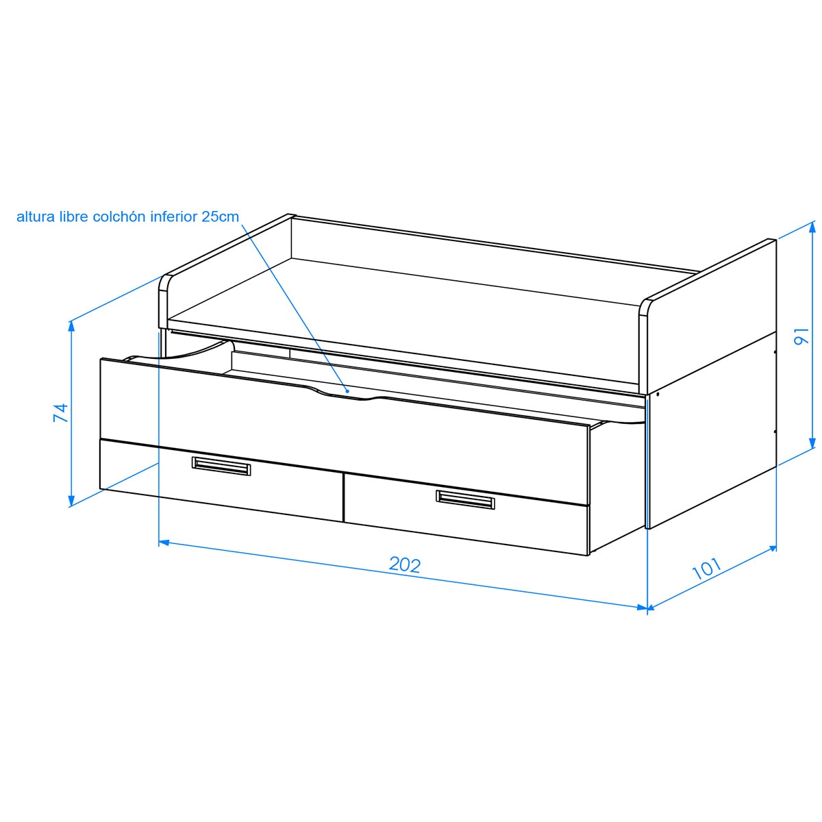 Cama com Gavetão e 2 Gavetas e Encosto Direito Alto Mio Branco / Canela-2