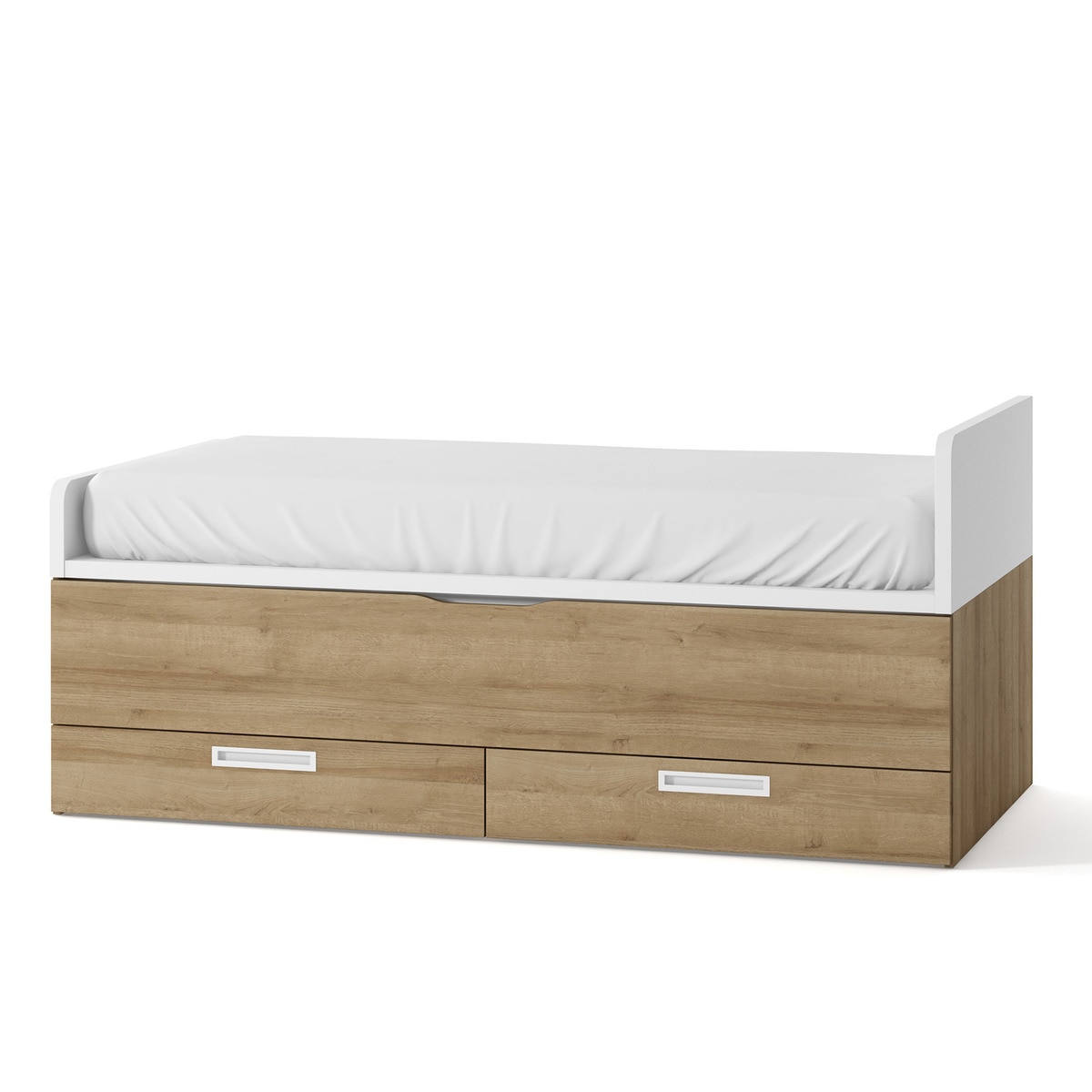 Cama com Gavetão e 2 Gavetas e Encosto Direito Alto Mio Branco / Canela-1