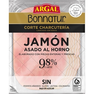 Bonnatur Corte Charcutería jamón asado al horno en lonchas enteras envase 125 g sin azúcares sin gluten sin lactosa - Argal