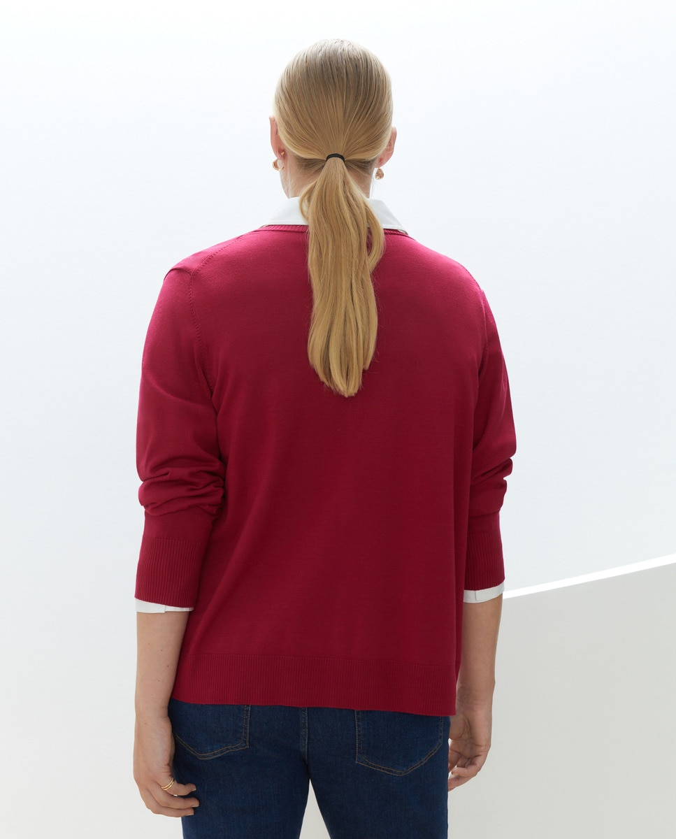Casaco de Malha Tipo Cardigan com Decote Redondo 600 Vermelho-3