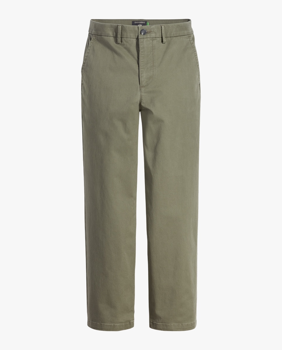 Calças Chino de Perna Regular com Cintura Subida Verde-claro-4