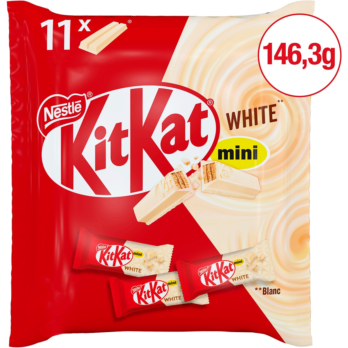 Snacks Kit Kat de Chocolate Minis White 11 unidades embalagem 146,3 g