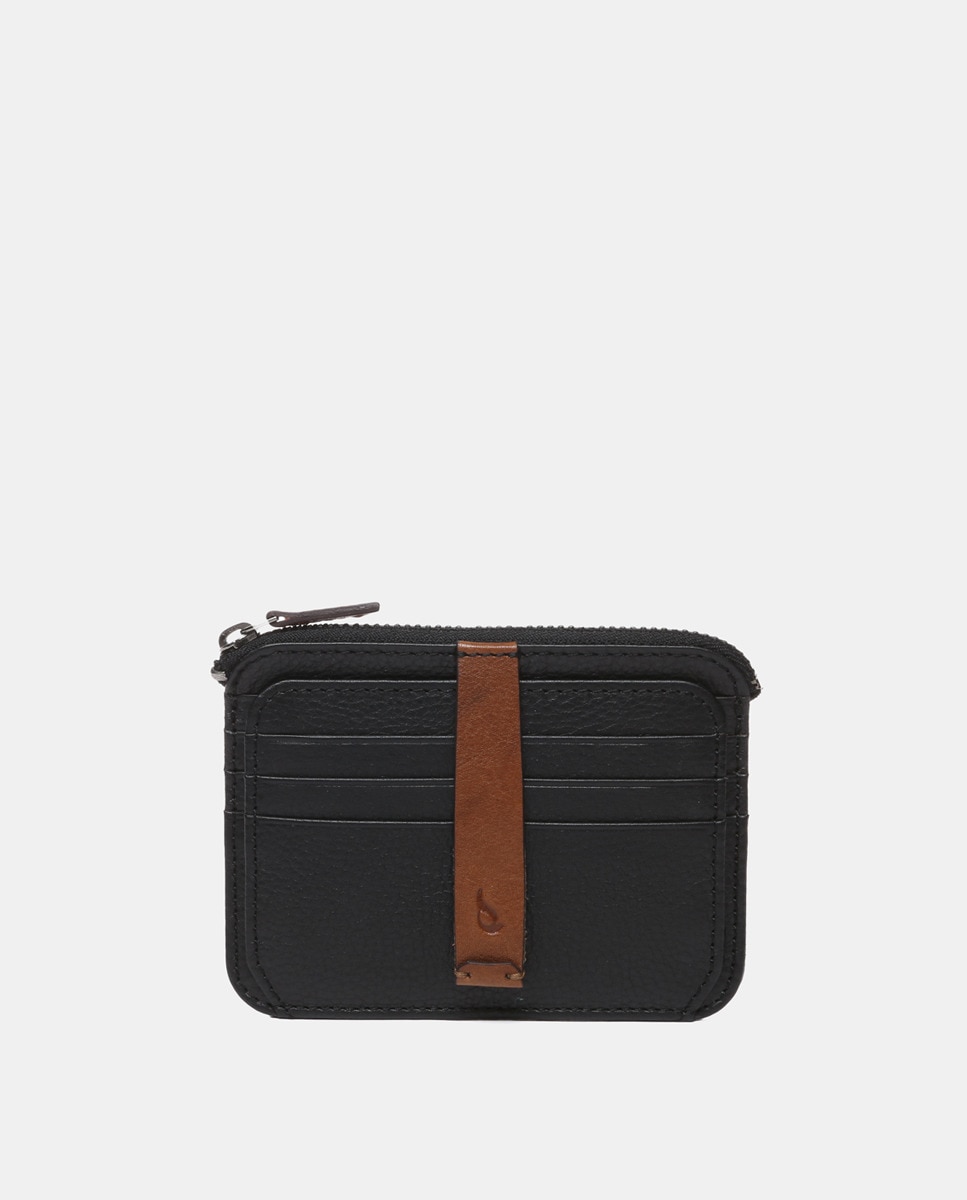 Porta-Moedas-Porta-Cartões em Pele - Preto Preto-2
