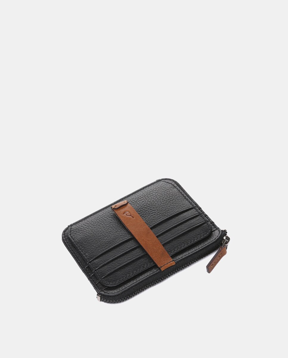 Porta-Moedas-Porta-Cartões em Pele - Preto Preto-3