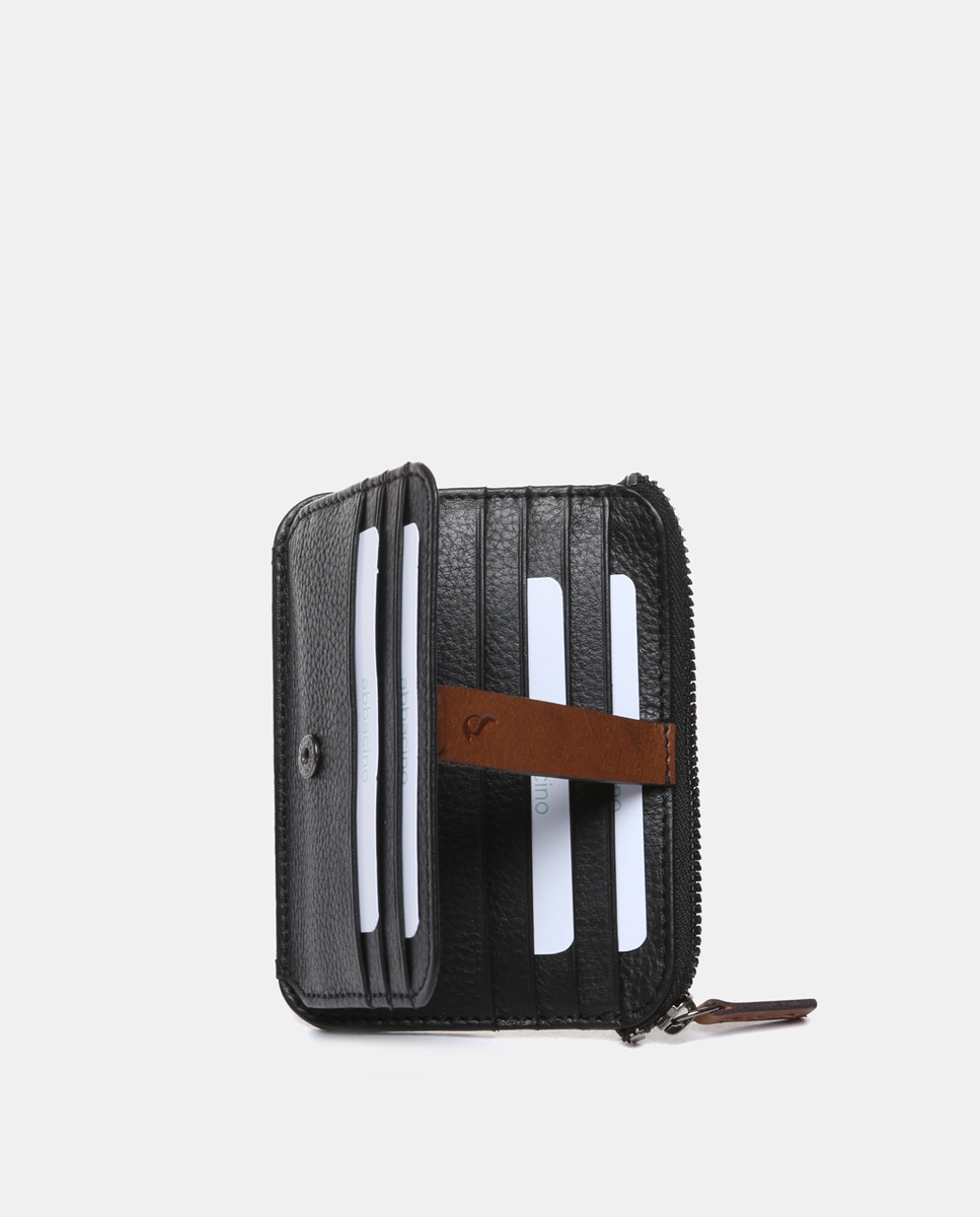 Porta-Moedas-Porta-Cartões em Pele - Preto Preto-4
