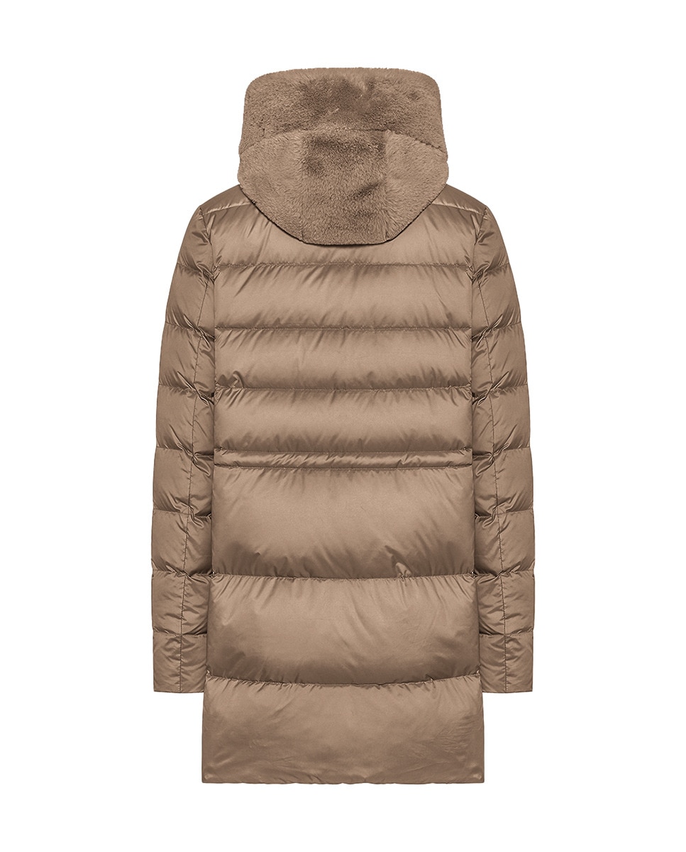 Blusão Acolchoado Ultraligeiro com Capuz de Pelo Castanho-claro-5