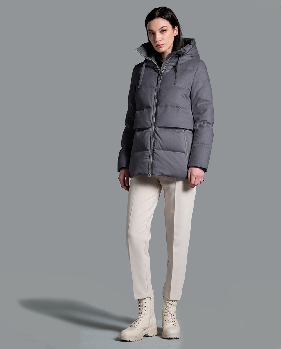 Blusão Acolchoado Bimaterial com Capuz Azul-claro-8