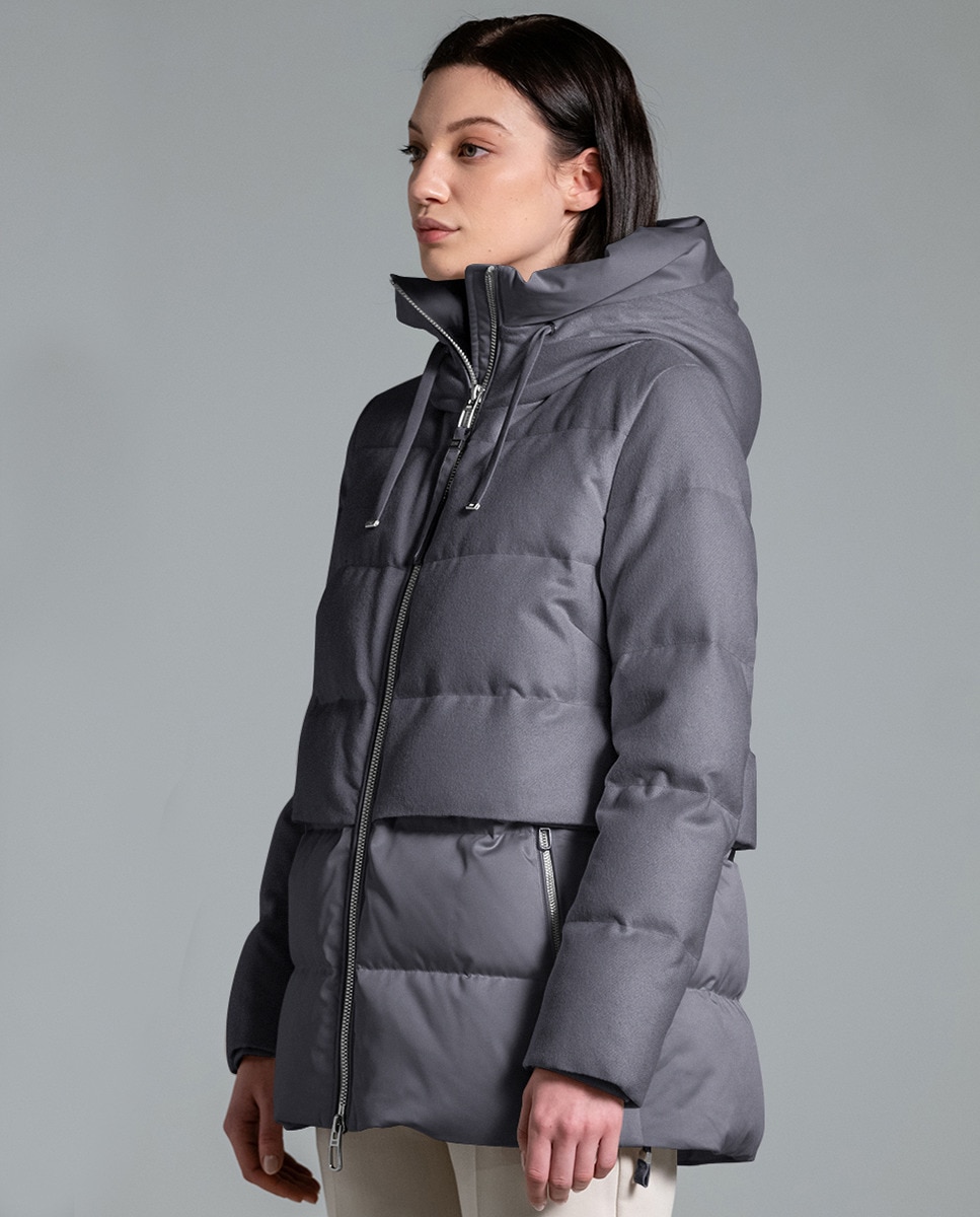 Blusão Acolchoado Bimaterial com Capuz Azul-claro-4