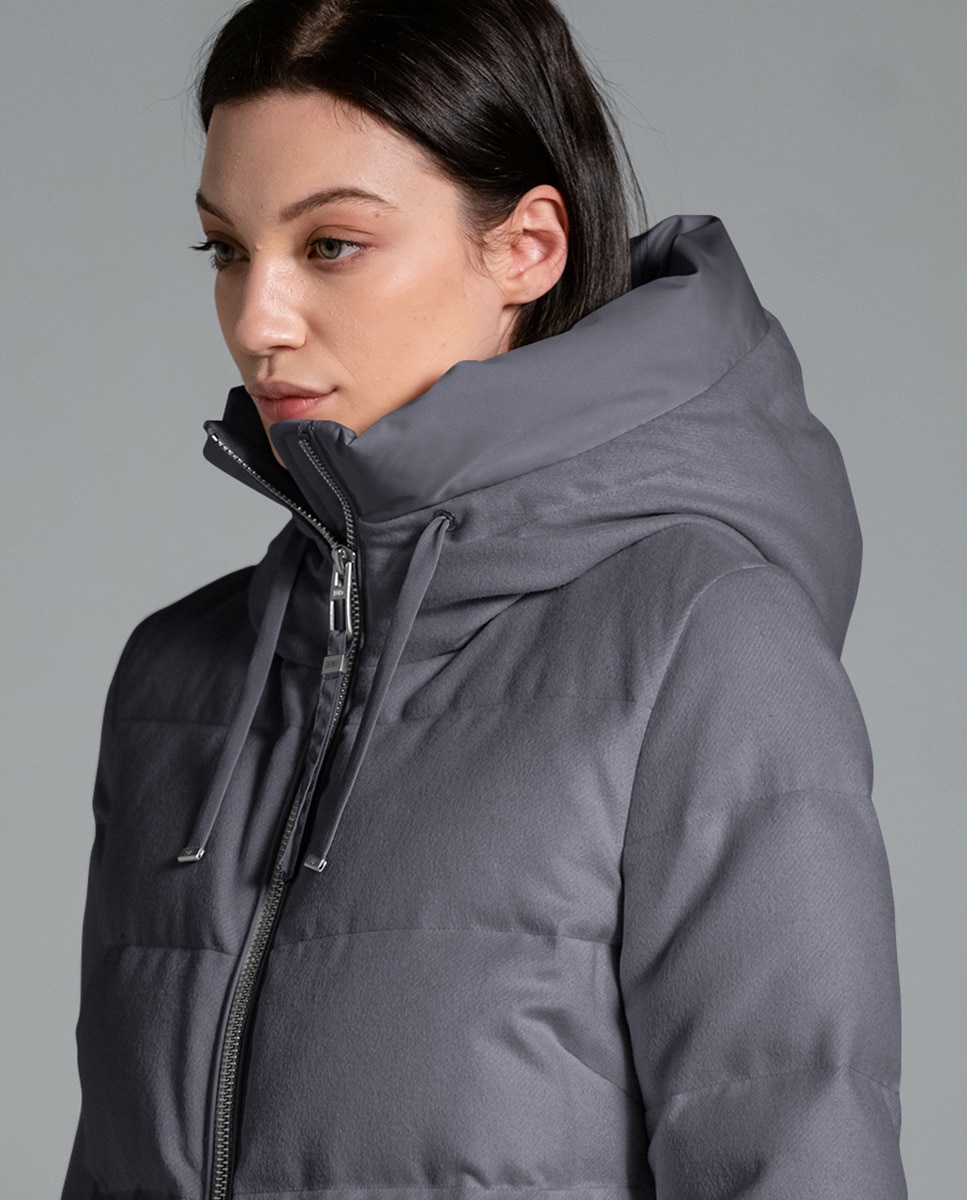 Blusão Acolchoado Bimaterial com Capuz Azul-claro-3