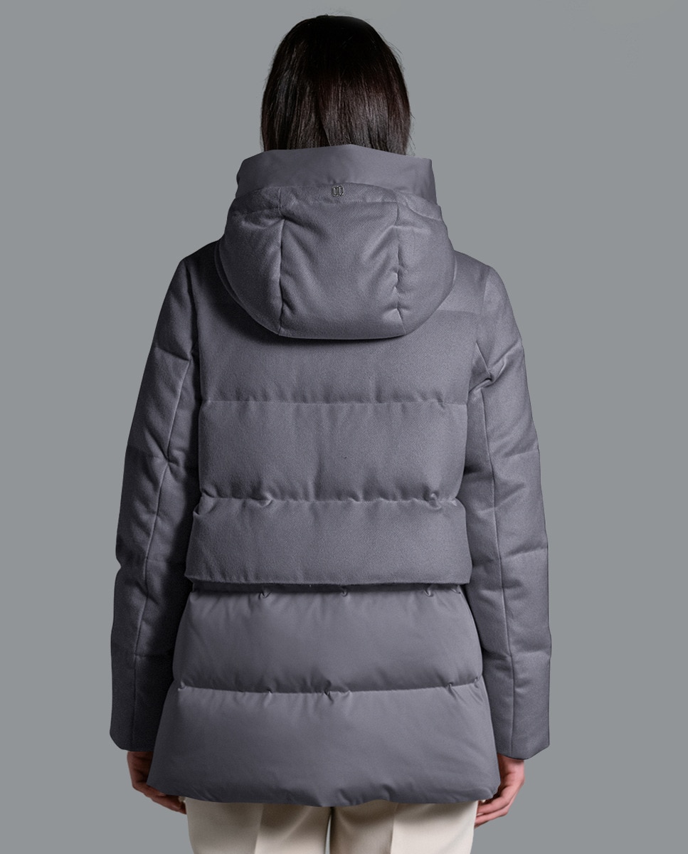 Blusão Acolchoado Bimaterial com Capuz Azul-claro-2