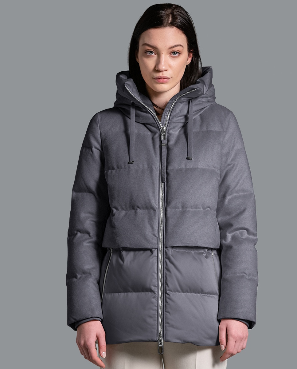 Blusão Acolchoado Bimaterial com Capuz Azul-claro-1