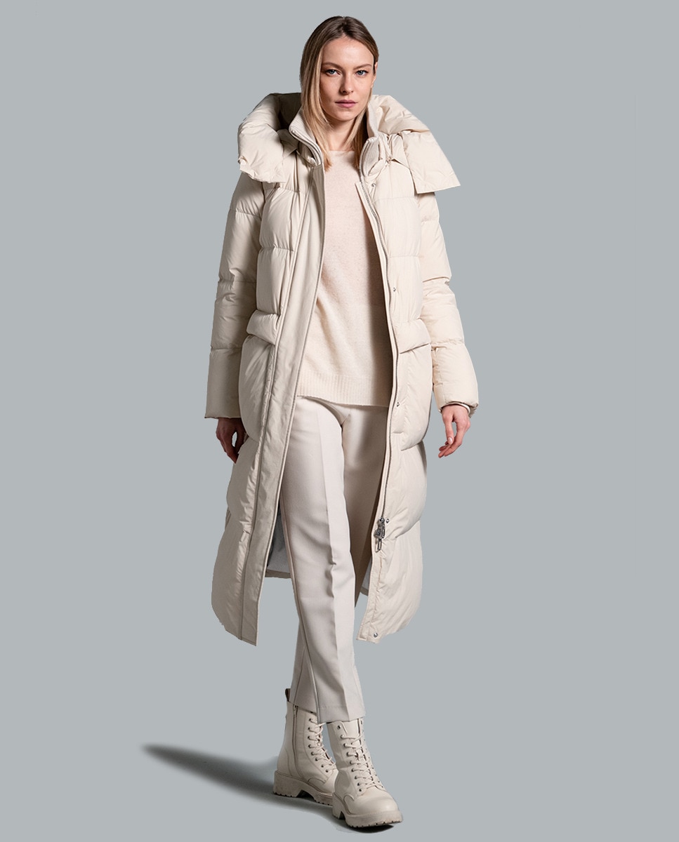 Blusão Acolchoado com Capuz Ultraligeiro Creme-8