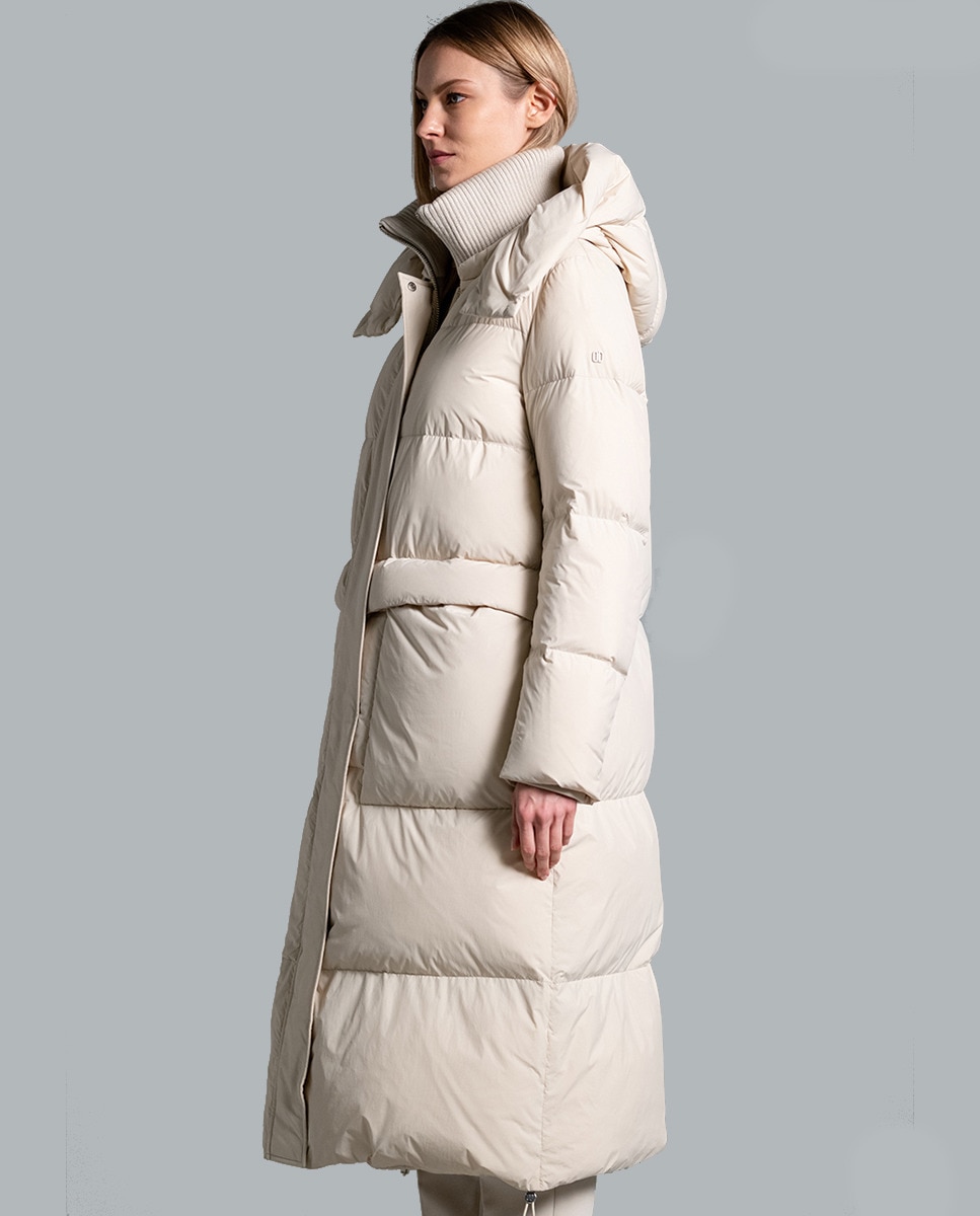 Blusão Acolchoado com Capuz Ultraligeiro Creme-4