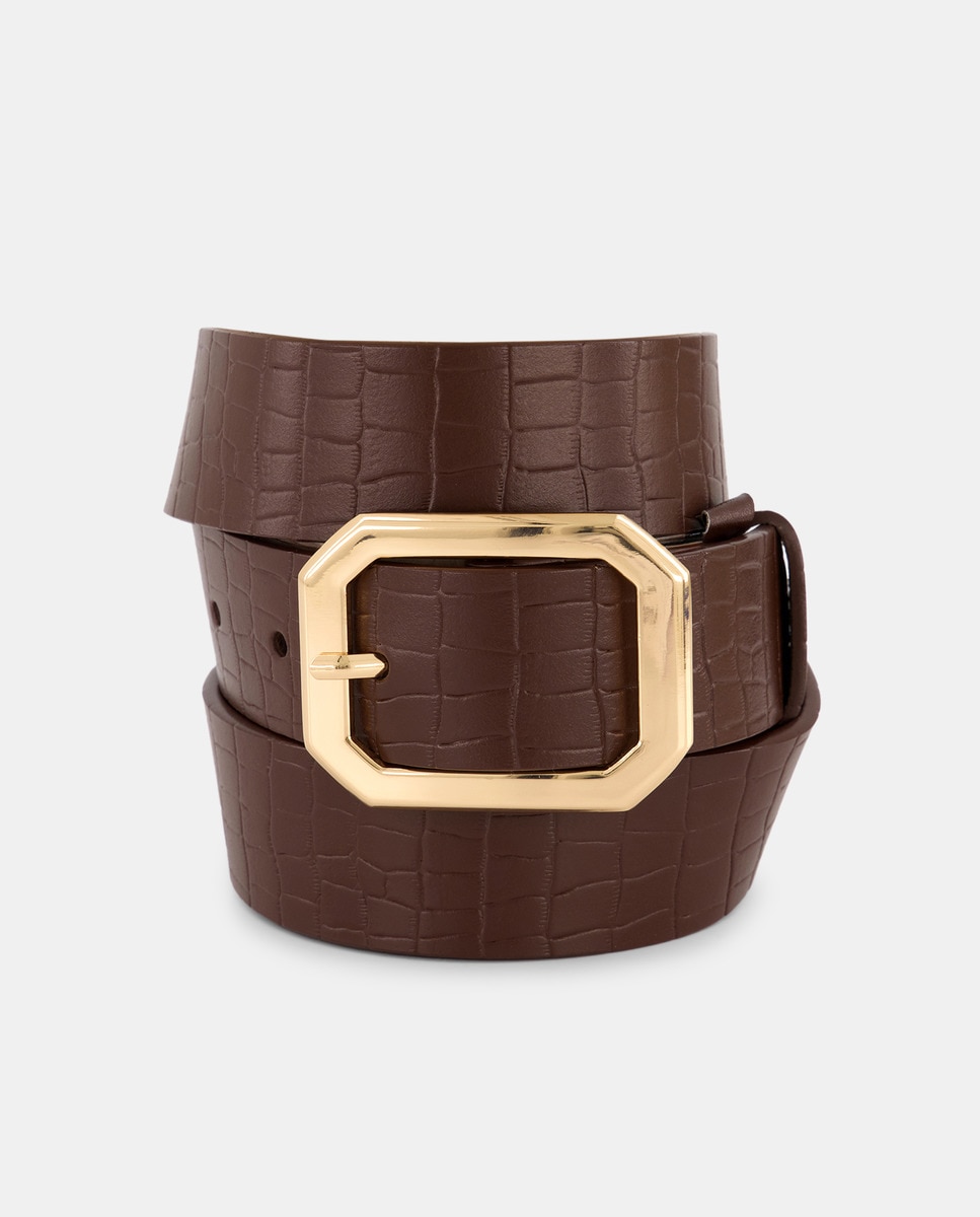 Cinturón mujer de piel grabada Marrón-1