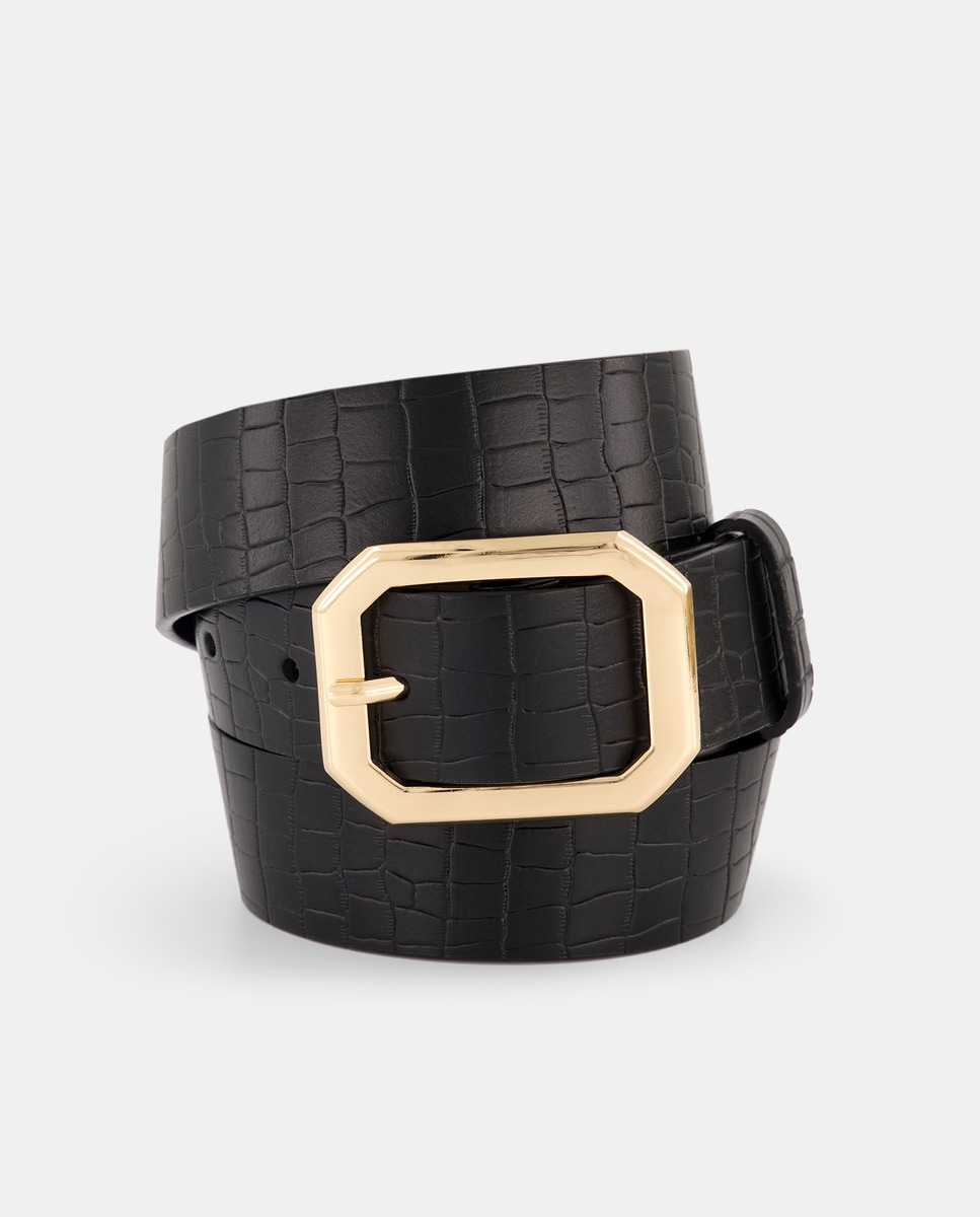 Cinturón mujer de piel grabada Negro-1