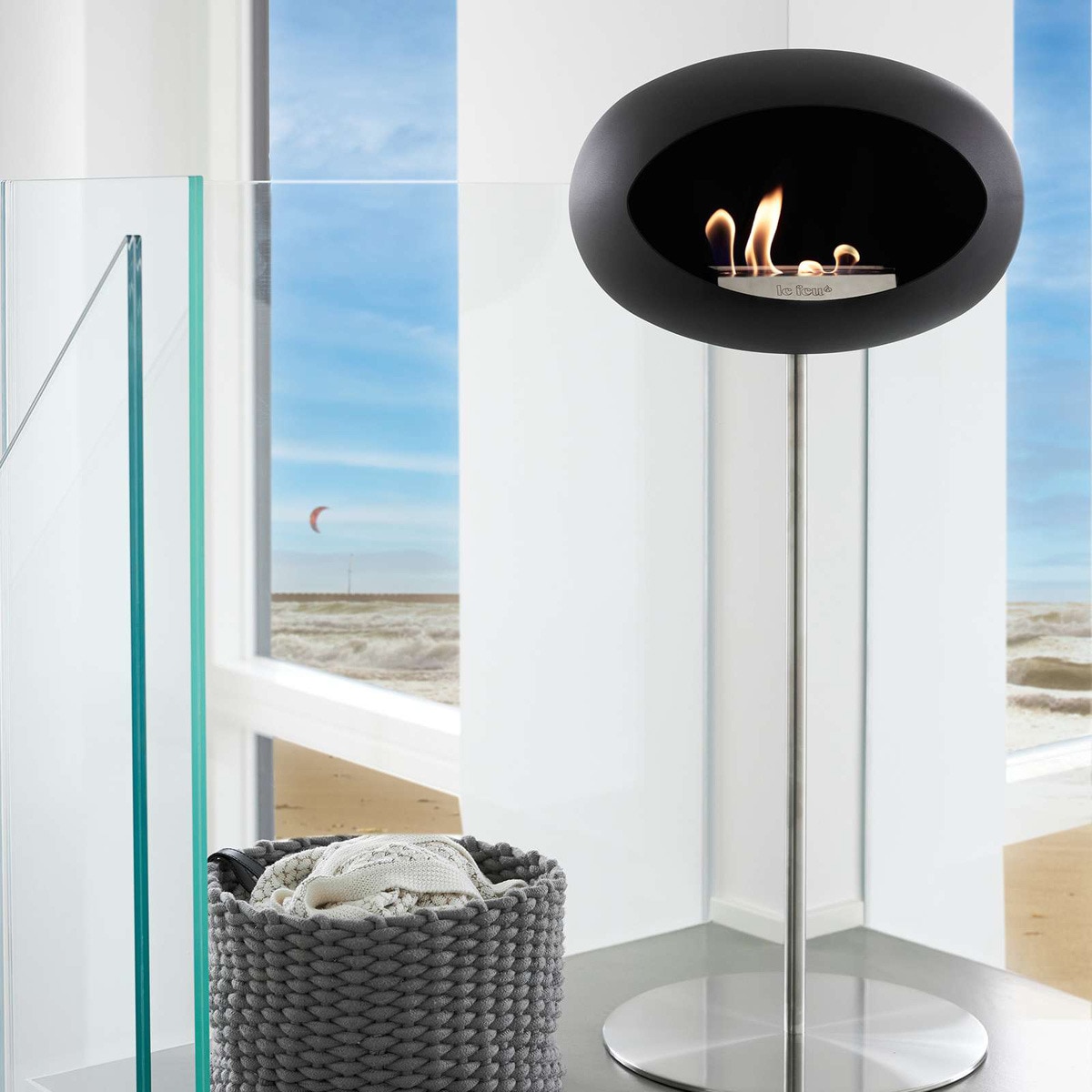 Biochimenea Bioetanol Ground Steel High Cúpula Negra - Poste Acero - Plato Acero Negro / Acero-5