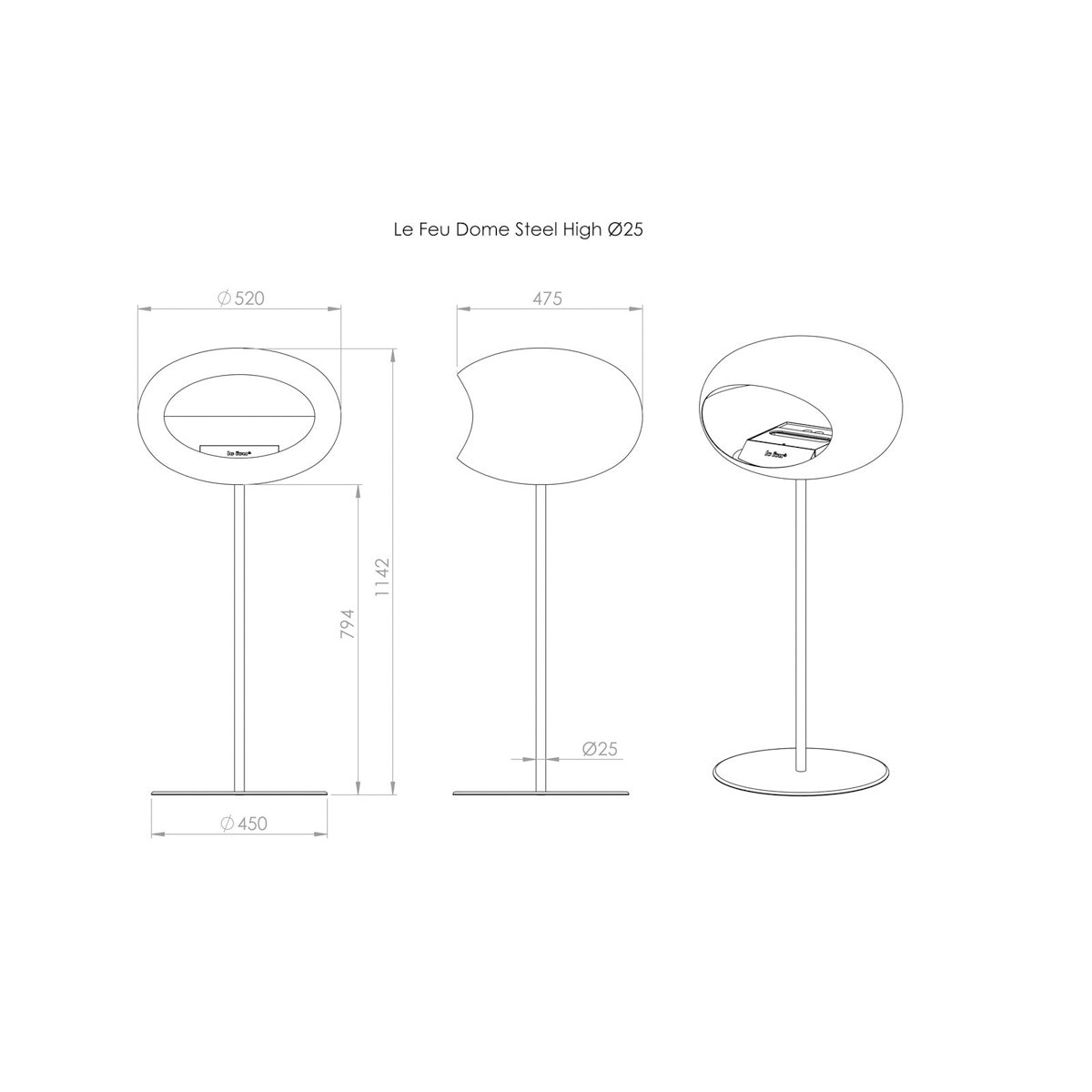 Biochimenea Bioetanol Ground Steel High Cúpula Negra - Poste Acero - Plato Acero Negro / Acero-7