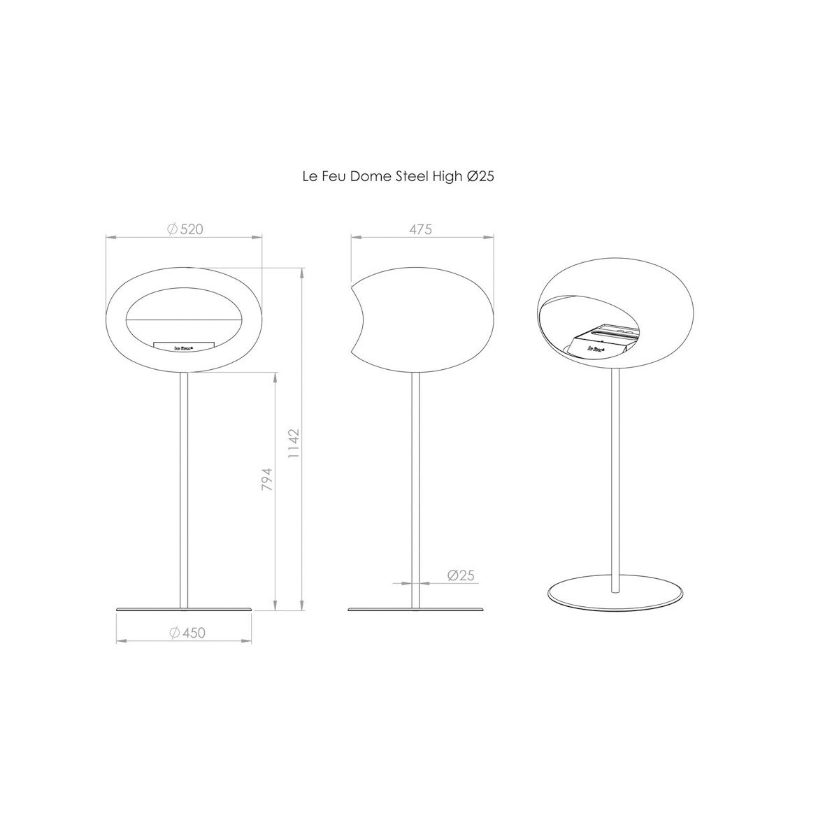 Biochimenea Bioetanol Ground Steel High Cúpula Negra - Poste Negro - Plato Negro Negro-6