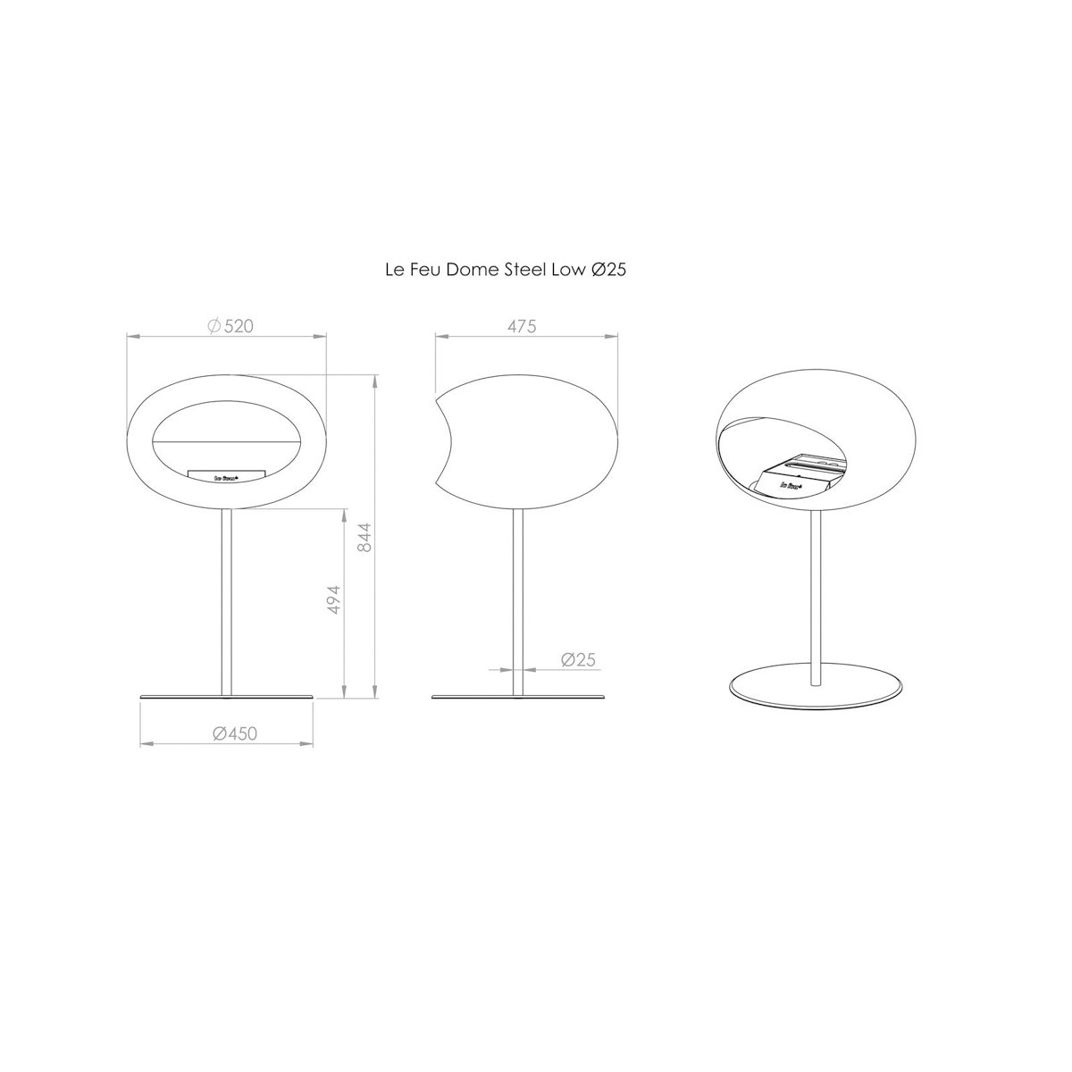 Biochimenea Bioetanol Ground Steel Low Cúpula Blanca - Poste Acero - Plato Acero Blanco / Acero-6
