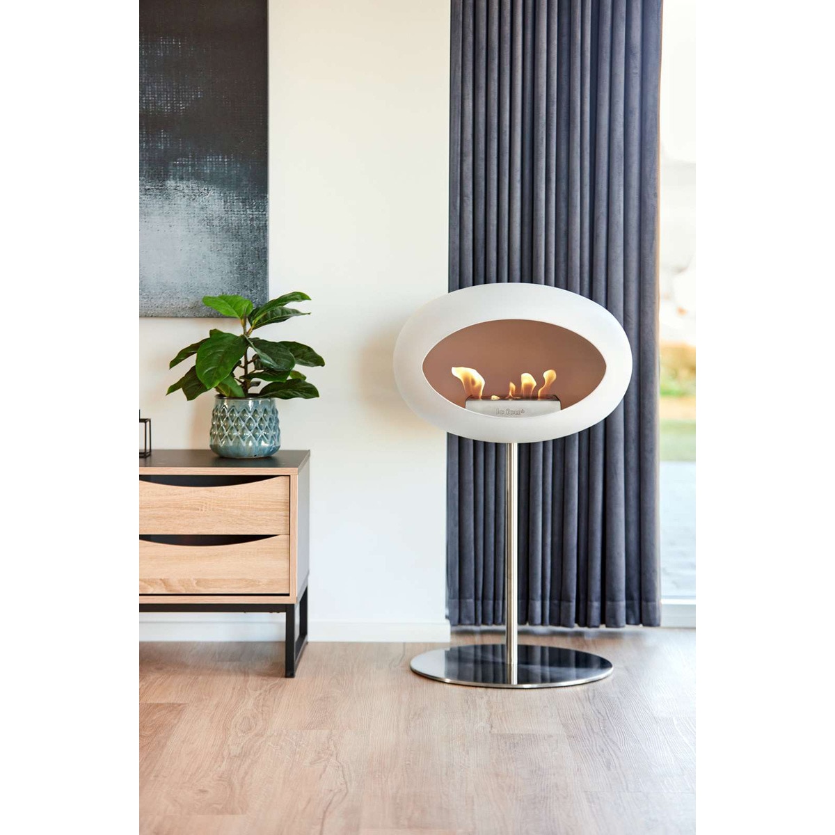 Biochimenea Bioetanol Ground Steel Low Cúpula Blanca - Poste Acero - Plato Acero Blanco / Acero-5