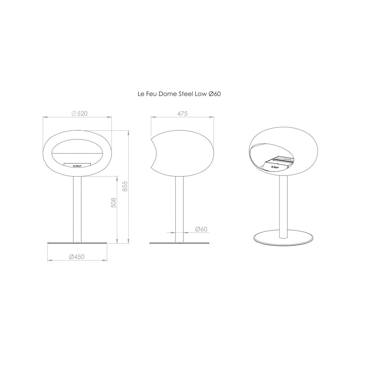 Biochimenea Bioetanol Ground Steel Low Cúpula Negra - Poste Acero - Plato Acero Negro / Acero-6