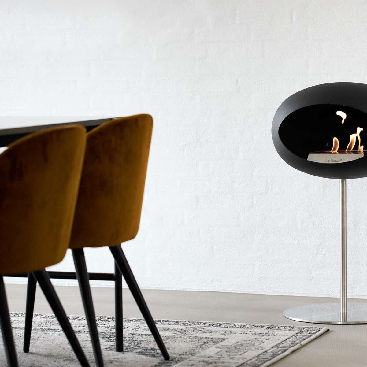 Biochimenea Bioetanol Ground Steel Low Cúpula Negra - Poste Acero - Plato Acero Negro / Acero-2