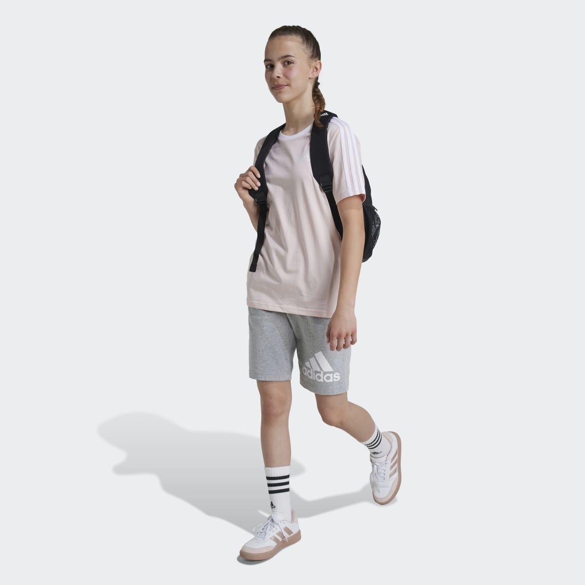 T-shirt de Menina Essentials Cotton Loose Fit Boyfriend 3 Faixas Rosa-5