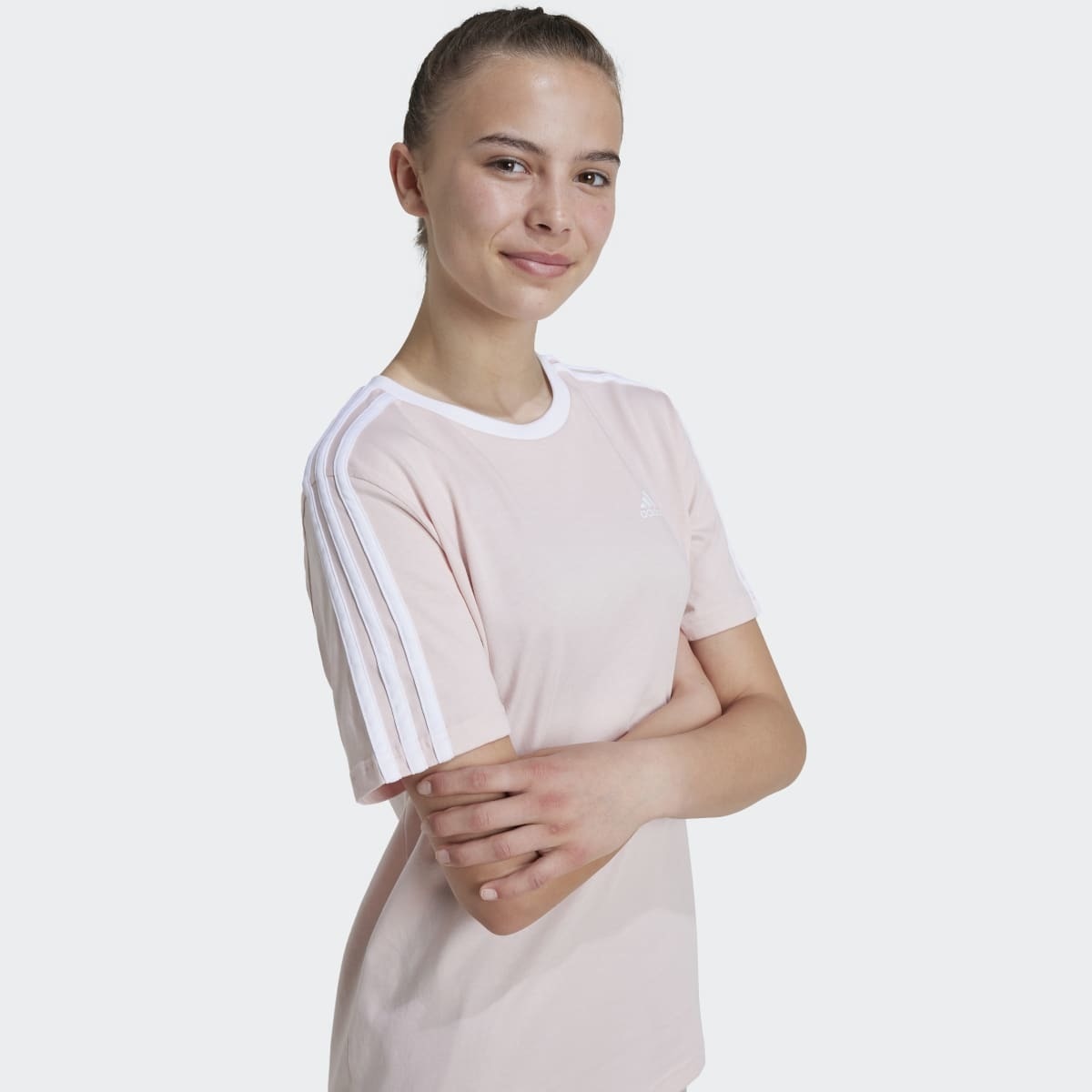 T-shirt de Menina Essentials Cotton Loose Fit Boyfriend 3 Faixas Rosa-4