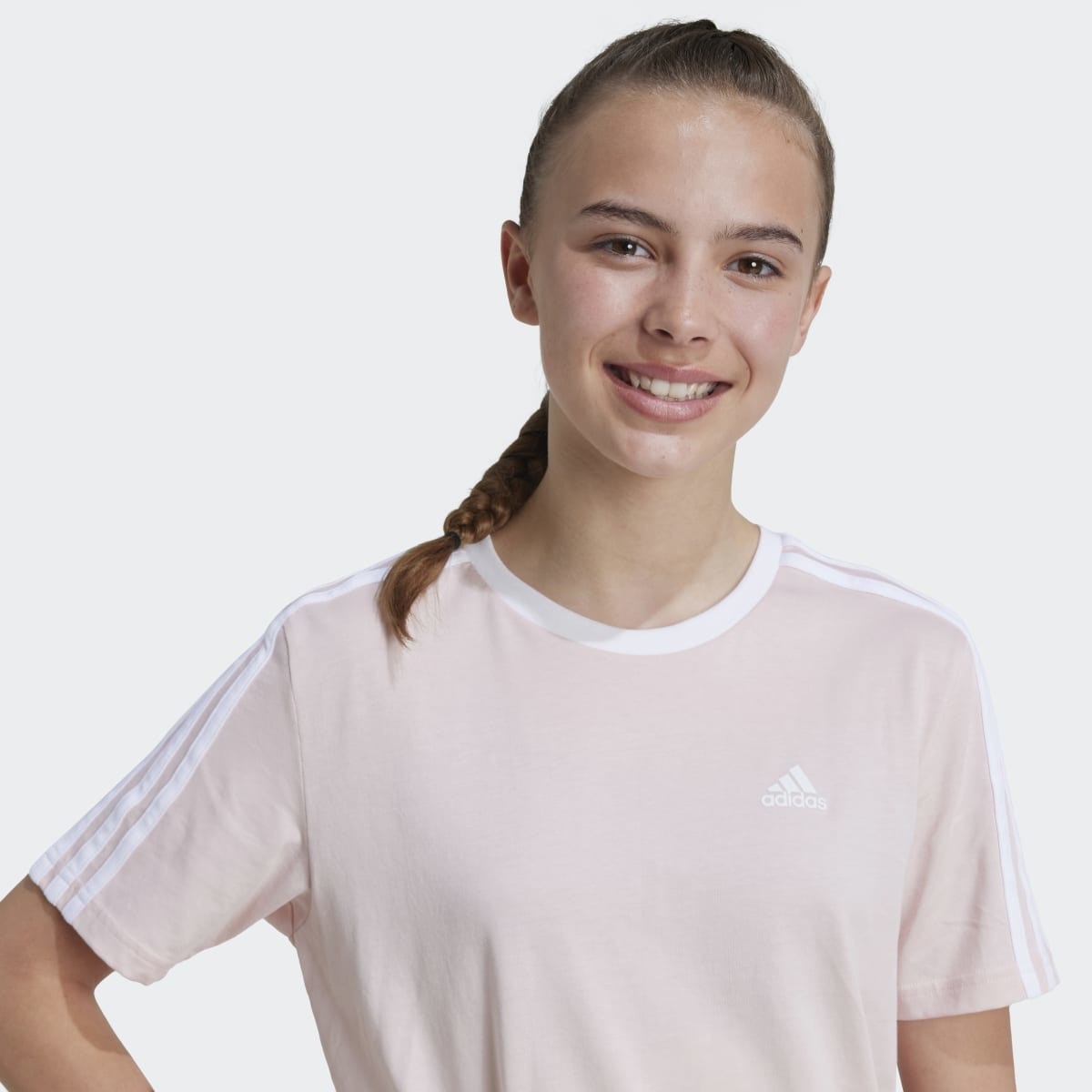 T-shirt de Menina Essentials Cotton Loose Fit Boyfriend 3 Faixas Rosa-3