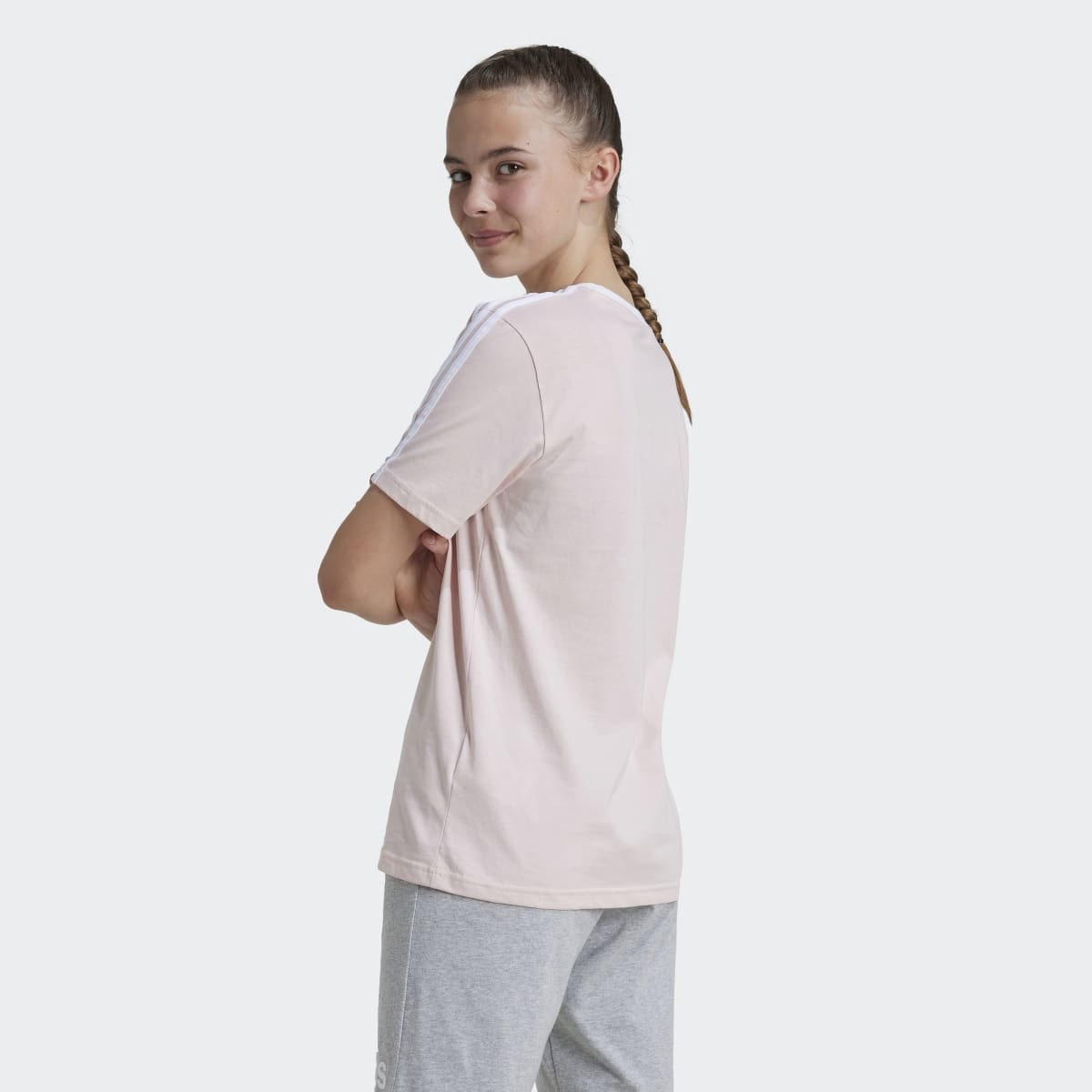 T-shirt de Menina Essentials Cotton Loose Fit Boyfriend 3 Faixas Rosa-2