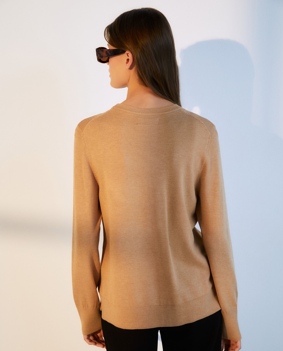 Camisola de Malha Lisa com Decote Redondo 730 Camel-3