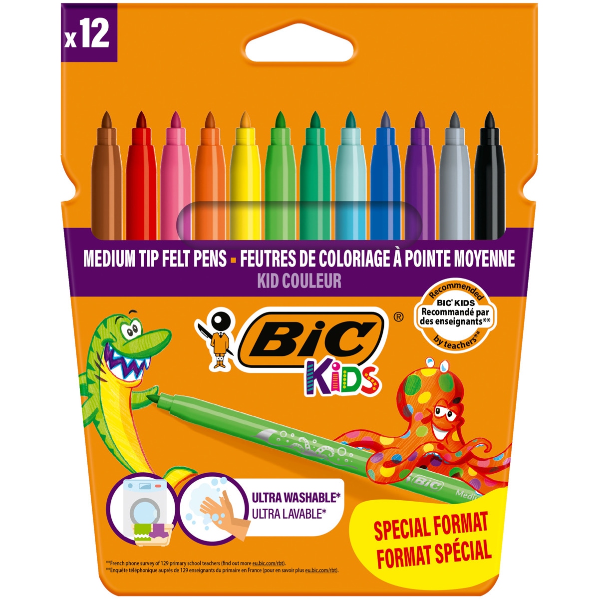 Pack de 10+2 rotuladores de colores lavables para niños Kids couleur BIC 1