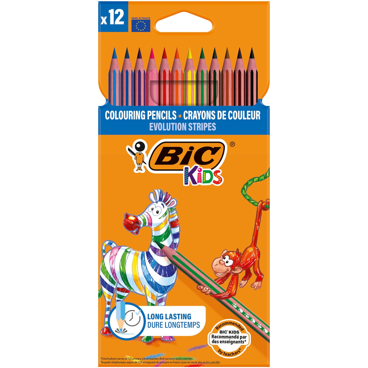 Pack 12 lápices de colores para niños para colorear kids evolution stripes BIC 1