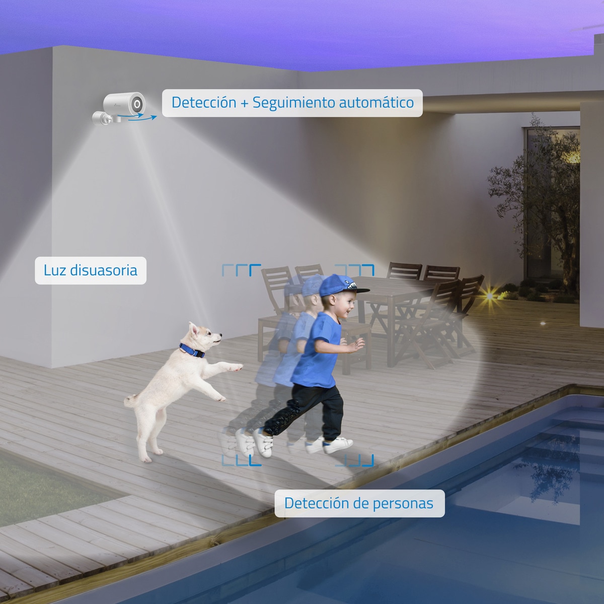 Cámara de vigilancia exterior Nivian IPC-0H3-L Motorizada, WiFi, Half 4K, Detección Humana AI y Autotracking Blanco-9