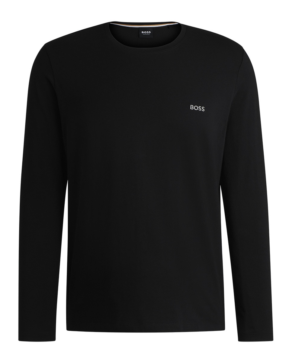 Camisola de Manga Comprida em Algodão Elástico com Detalhe de Logótipo Preto-4