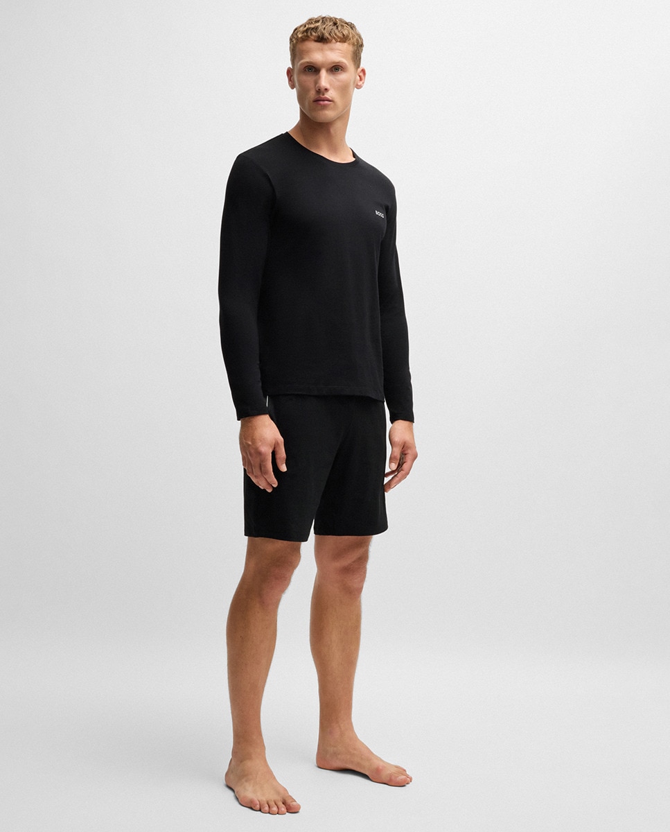 Camisola de Manga Comprida em Algodão Elástico com Detalhe de Logótipo Preto-5