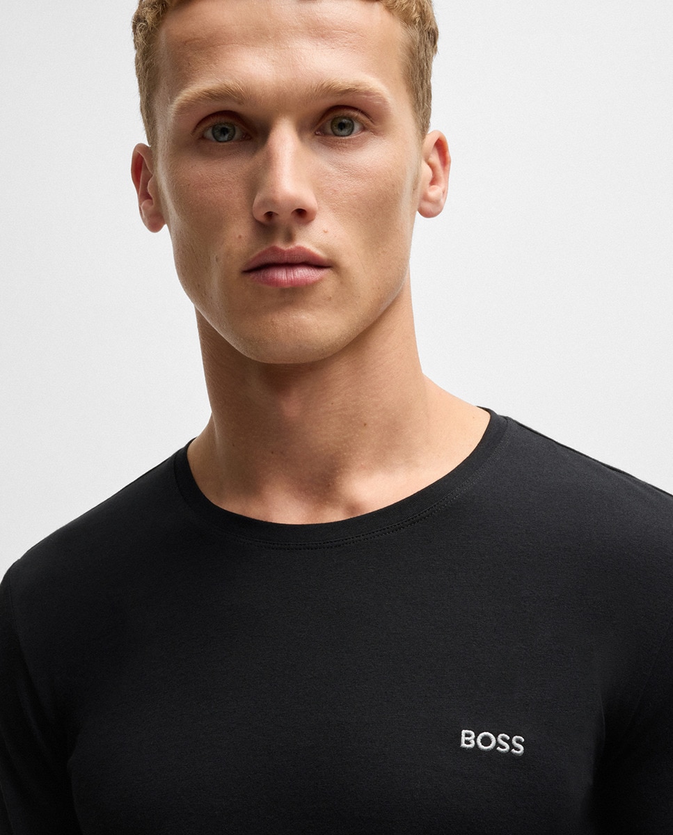 Camisola de Manga Comprida em Algodão Elástico com Detalhe de Logótipo Preto-3