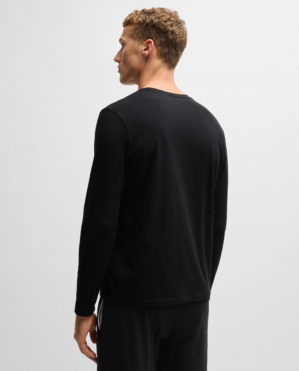Camisola de Manga Comprida em Algodão Elástico com Detalhe de Logótipo Preto-2