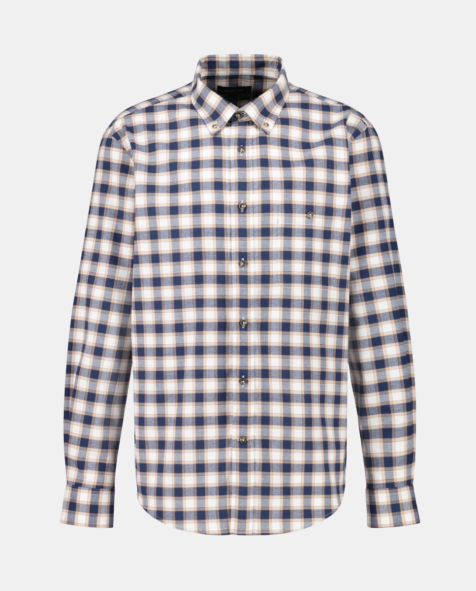 Camisa de Padrão Clássico e em Tecido Cardado Azul-4