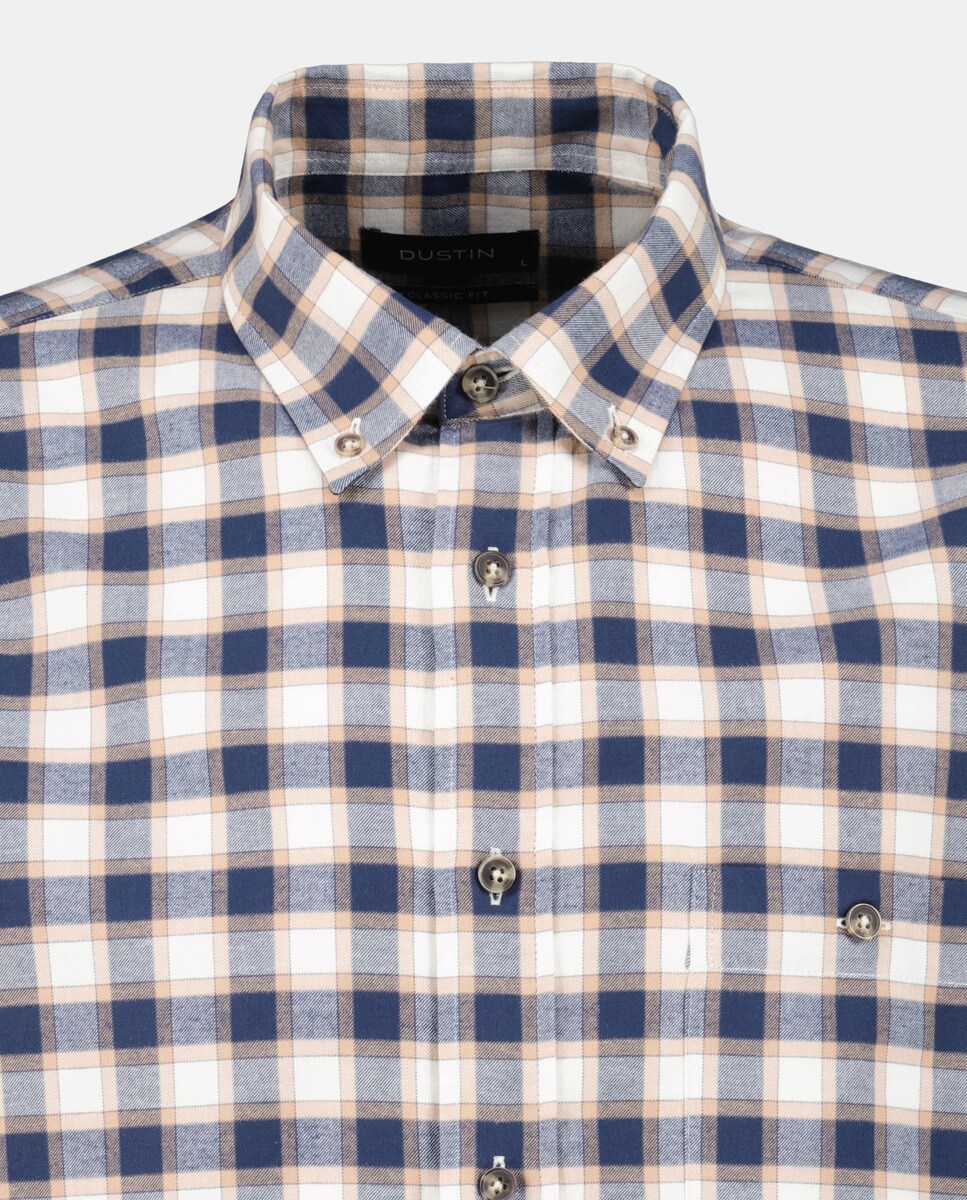 Camisa de Padrão Clássico e em Tecido Cardado Azul-5