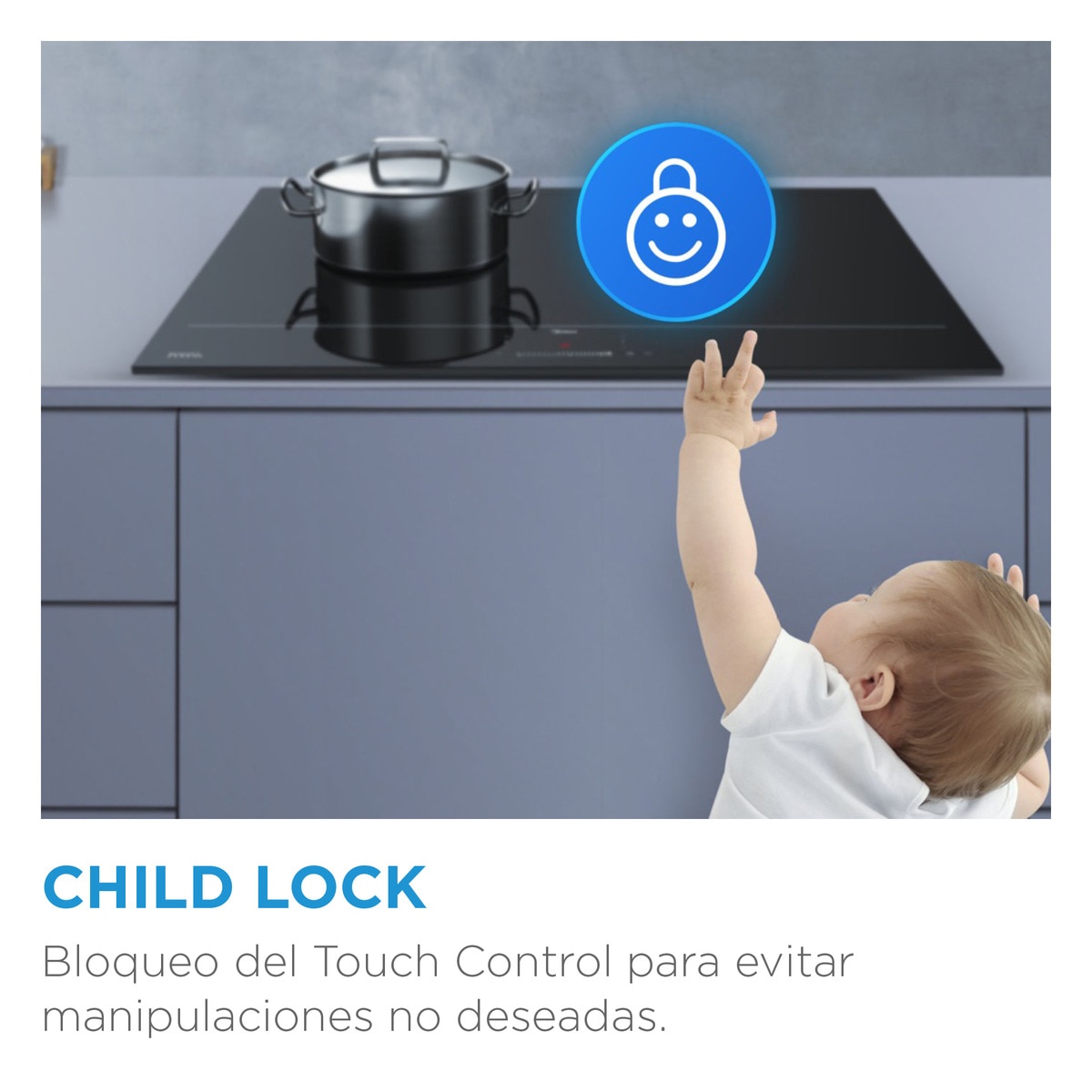 Placa inducción Midea con 3 zonas de cocción, Zona Gigante  - MIH740T279K0 Cristal negro-8