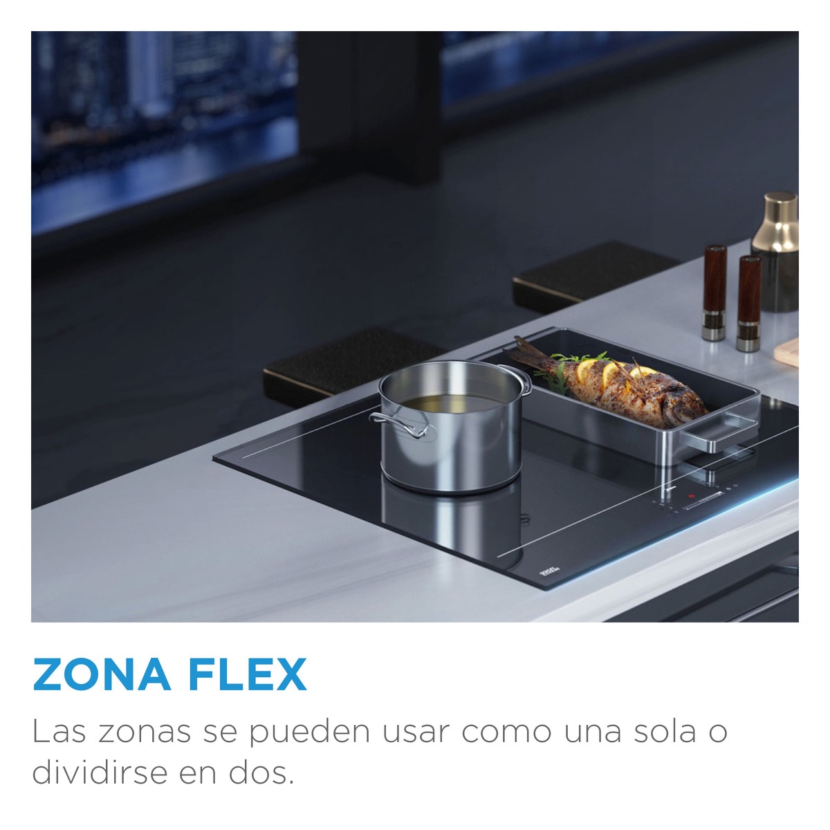 Placa inducción Midea con 3 zonas de cocción, Zona Gigante  - MIH740T279K0 Cristal negro-4