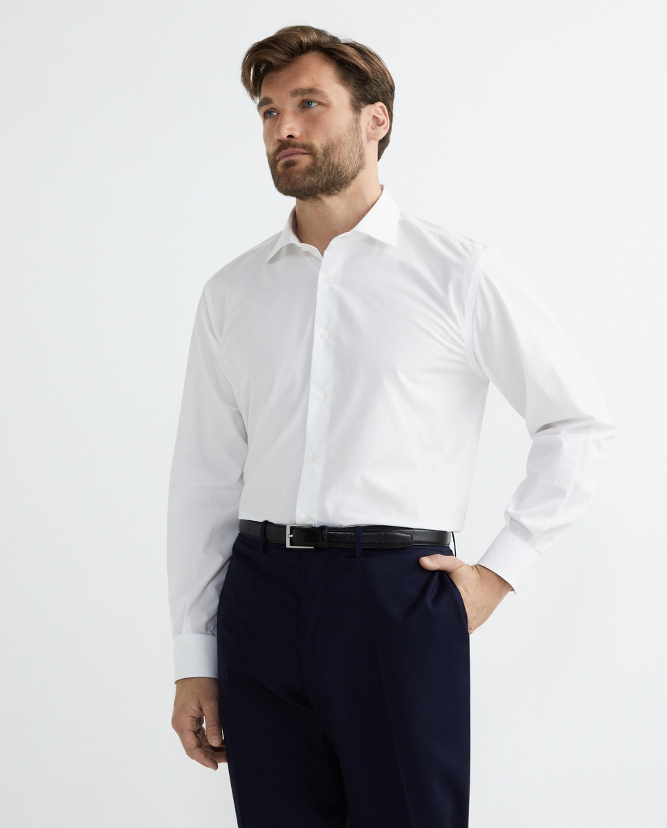 Camisa Formal Lisa em Popelina Non Iron com Punho Simples Branco-1