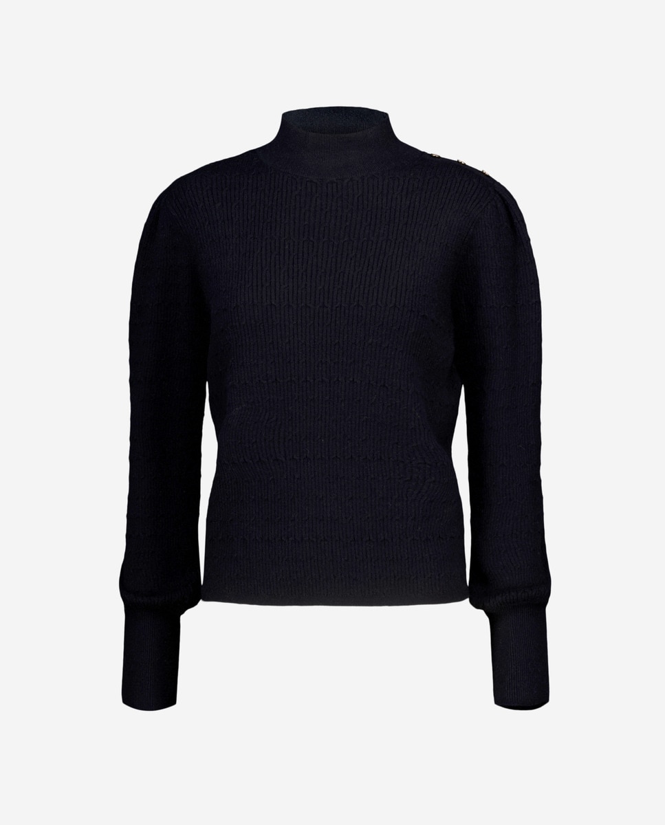 Camisola de Malha com Manga Comprida com Botões Preto-4