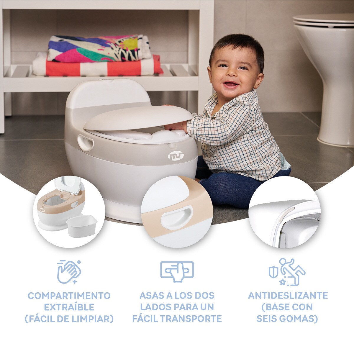 Orinal Baby Potty, 2-3 años, Con Sonido y asiento acolchado Beige-9