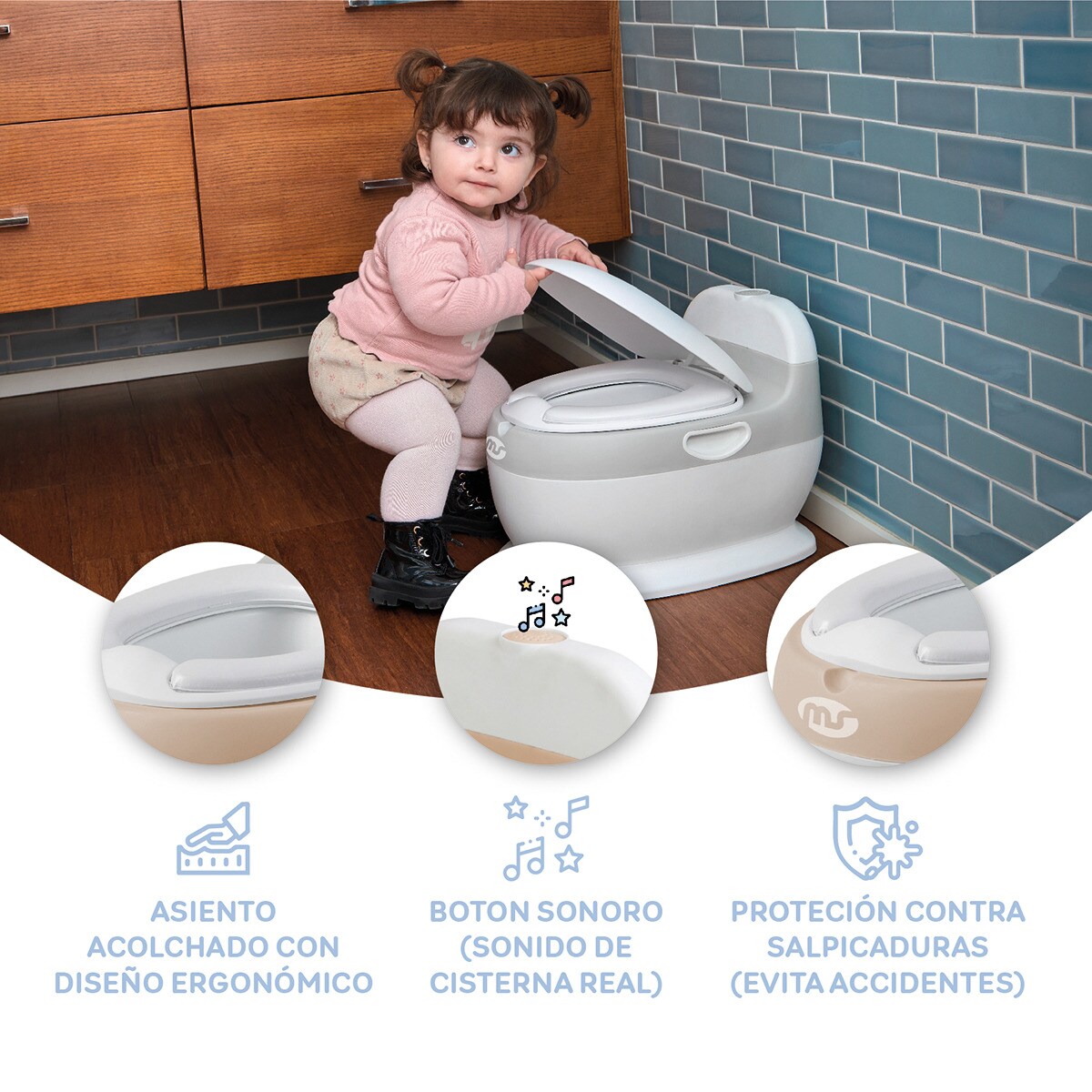 Orinal Baby Potty, 2-3 años, Con Sonido y asiento acolchado Beige-8