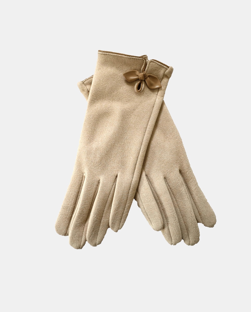 Luvas com Detalhe de Laço e em Tecido - Bege Bege-3