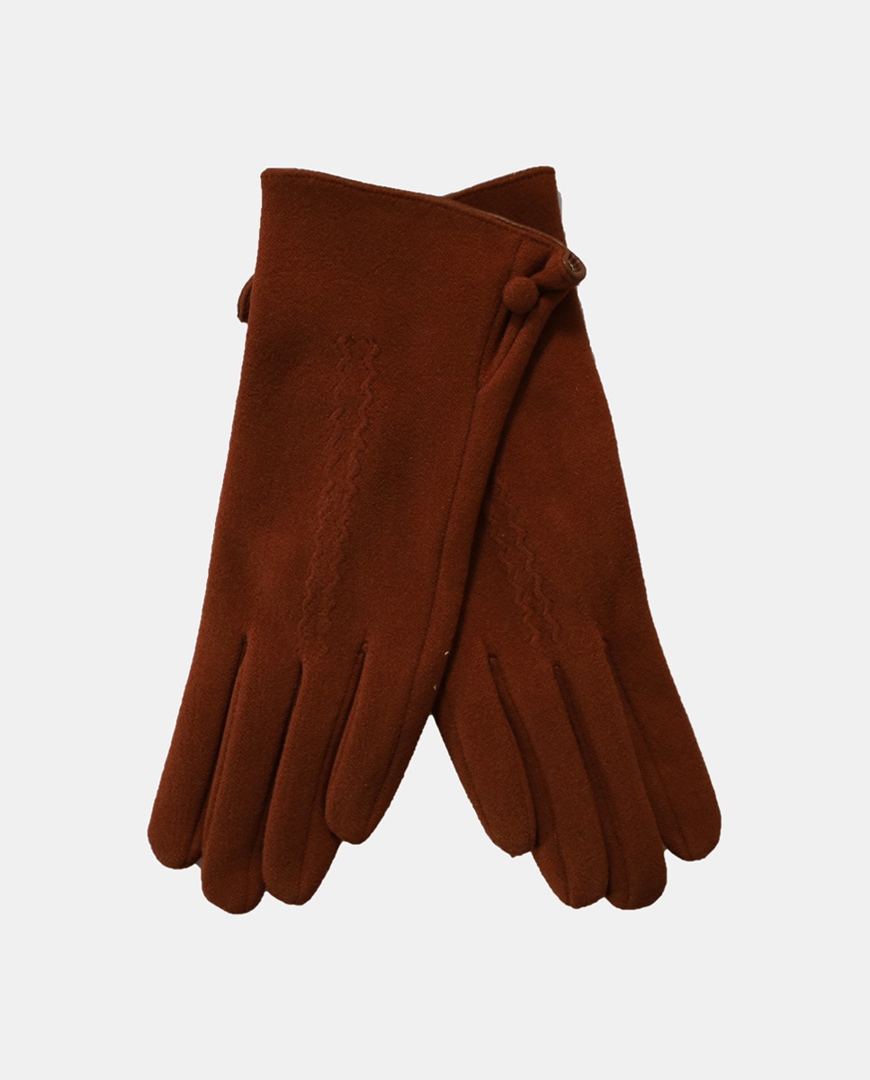 Luvas com Tira Decorativa e em Tecido - Camel Camel-3