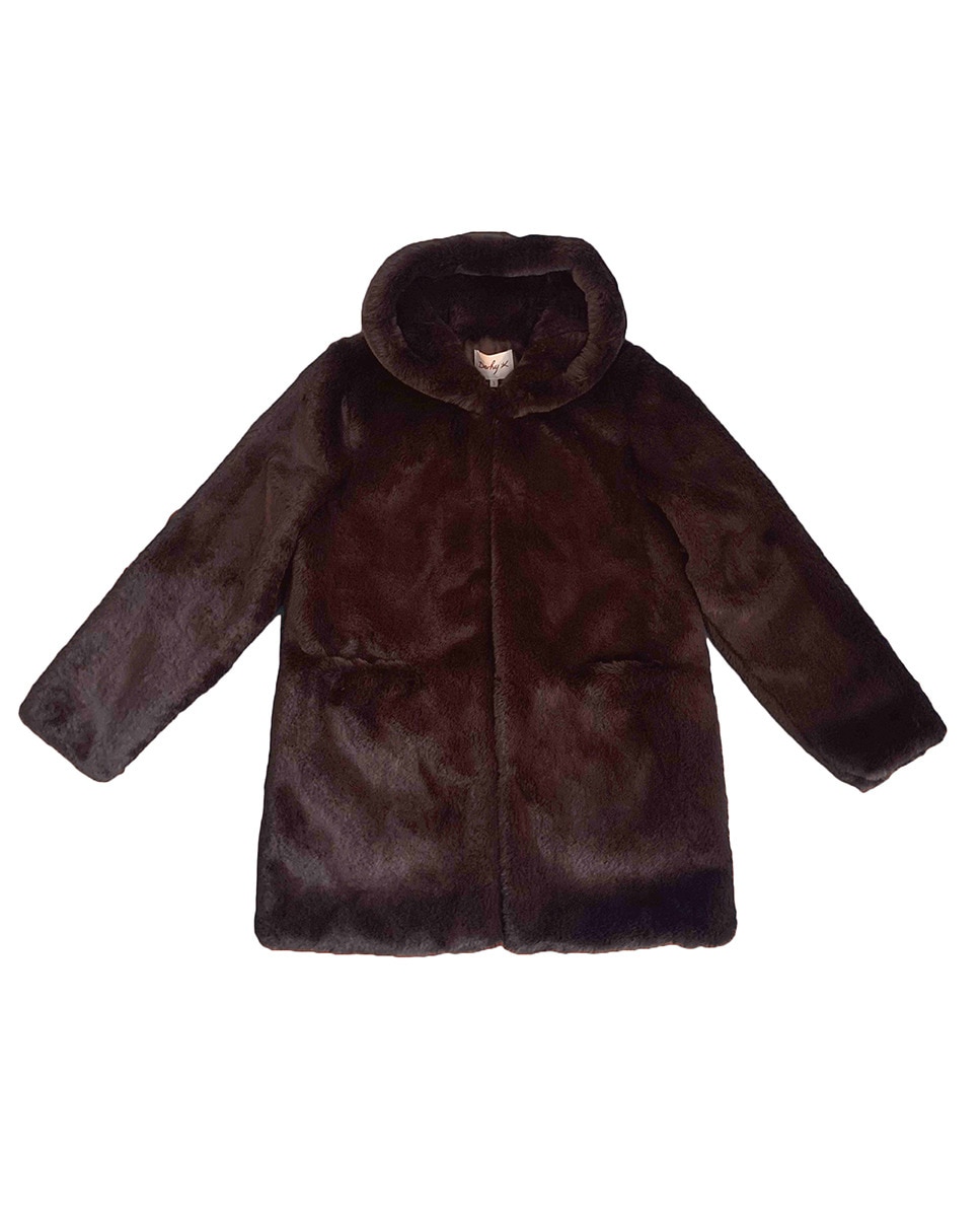 Casaco de mulher com capuz com pêlo Castanho-escuro-4