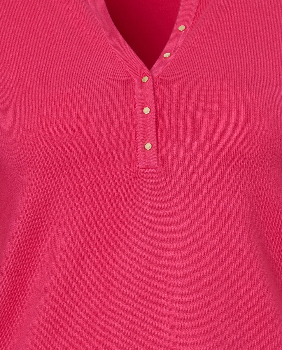 Camisola de Malha Fitted com Gola com Botões 240 Fúcsia-5